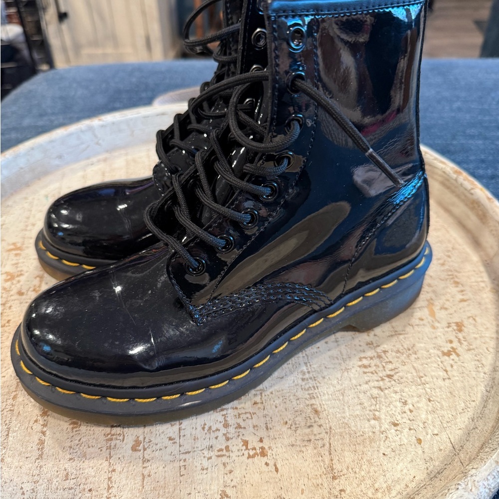 Black Patent Leather Lace-Up Boots 1460W